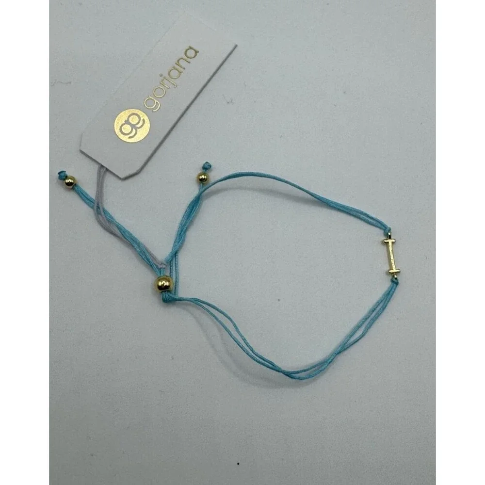 Gorjana Initial Prism Bracelet Blue Letter I Gold Plated Adj  Cord NWT